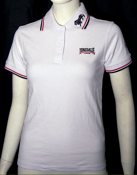 POLO LONSDALE BLANCO CON RAYAS AZUL Y ROJO